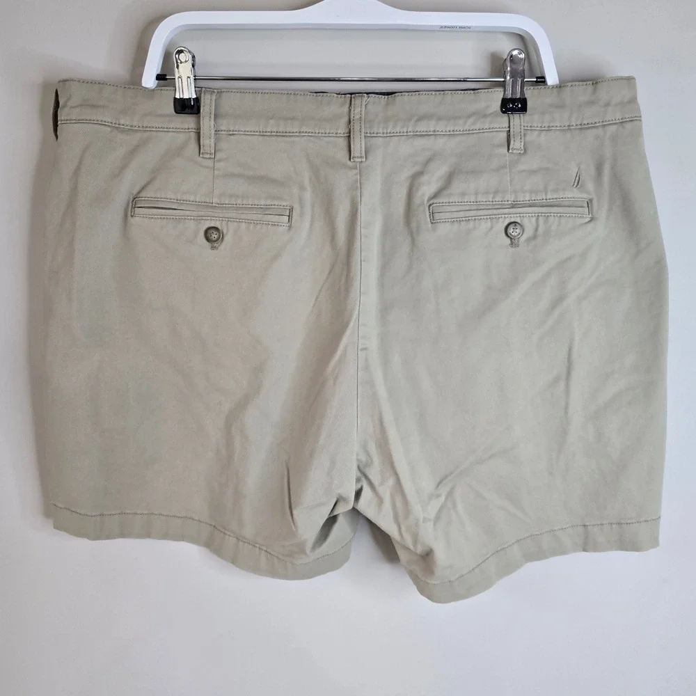 Nautica Mens 40W Classic Fit Khaki Chino Shorts Stretch Cotton Tan Flex Summer